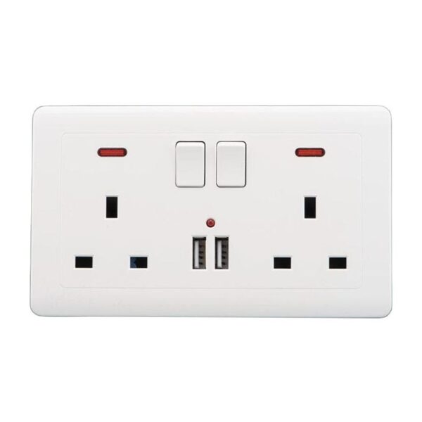 SOLLATEC (white) 13amps Double Socket with USB Charging ports